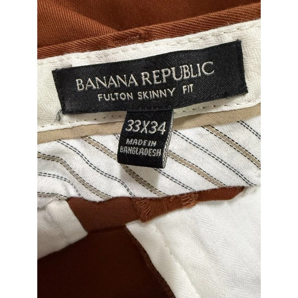 Banana Republic Fulton Skinny Fit Rust Brown Stretch Chino Pants Men’s 33x34